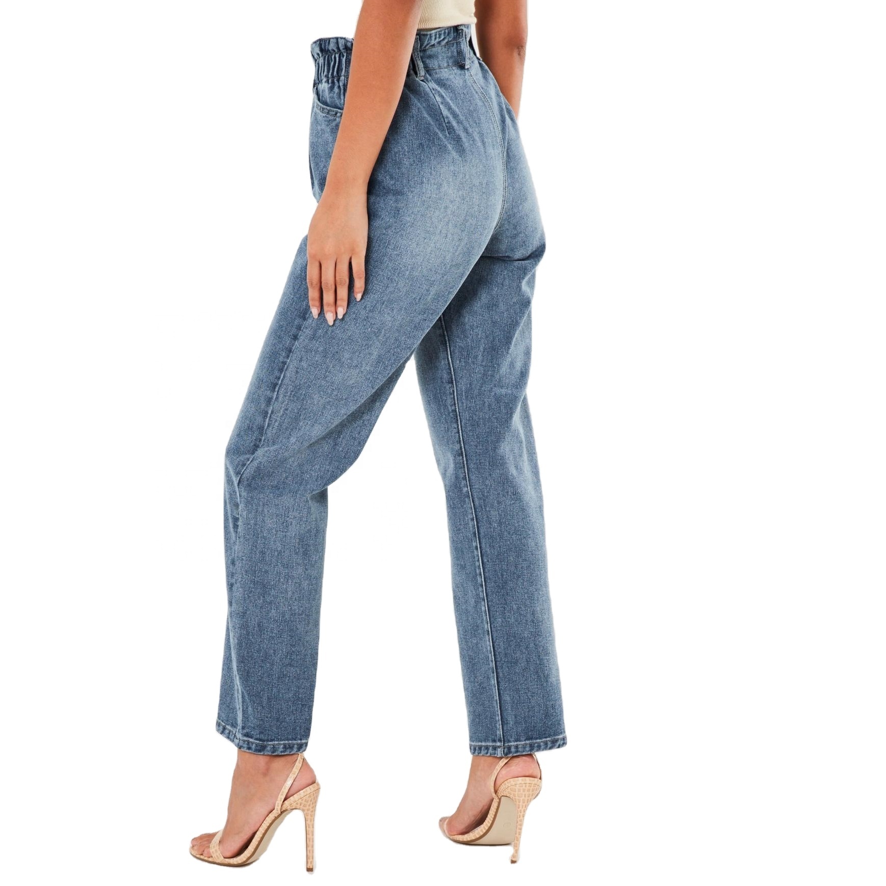 wholesale price jeans straight elastic waist vintage blue jeans for women