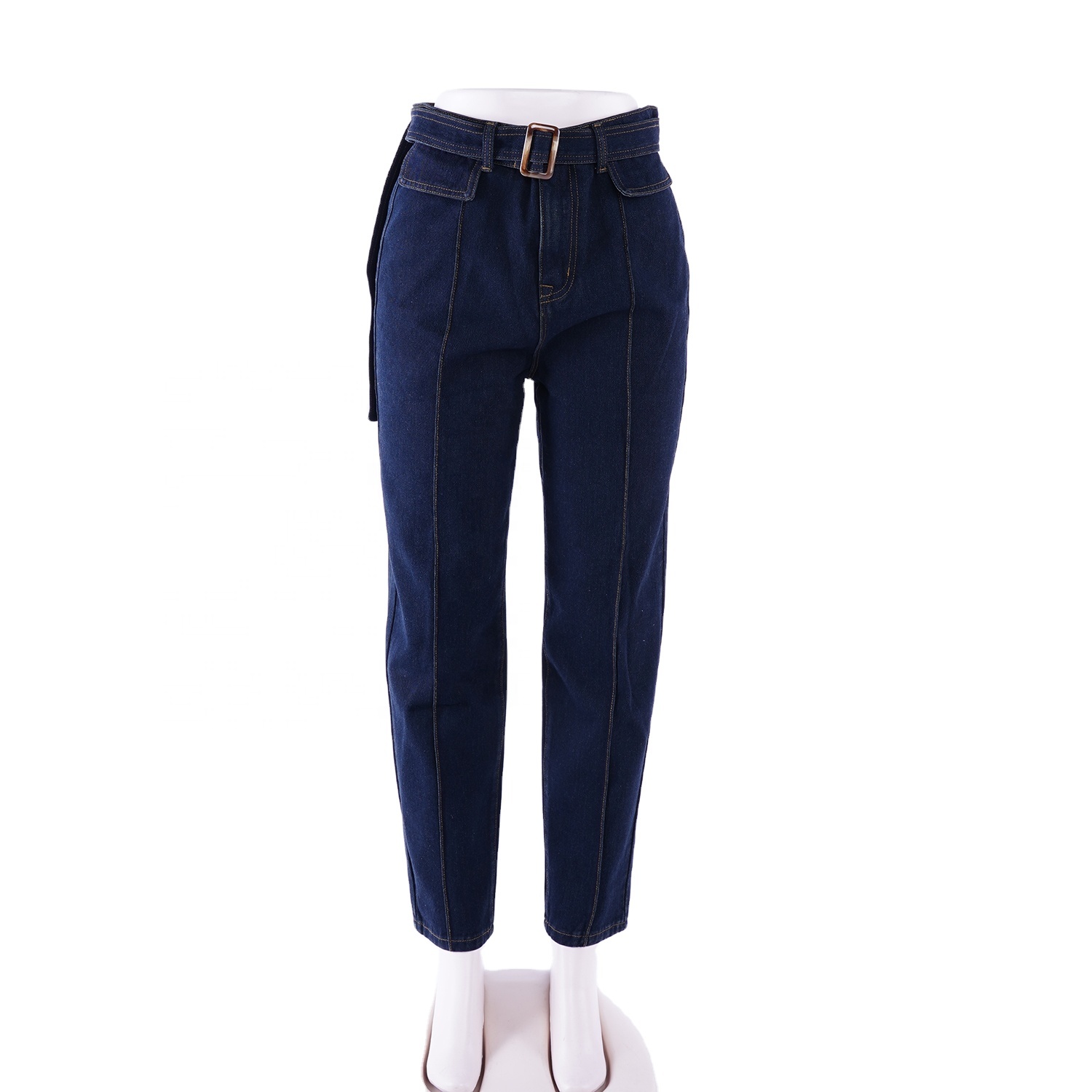 SKYKINGDOM new design denim jeans dark blue retro straight style with waist belt women jeans