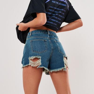 Durable in use Reasonable price arrival mid waist cotton denim blue ripped women shorts