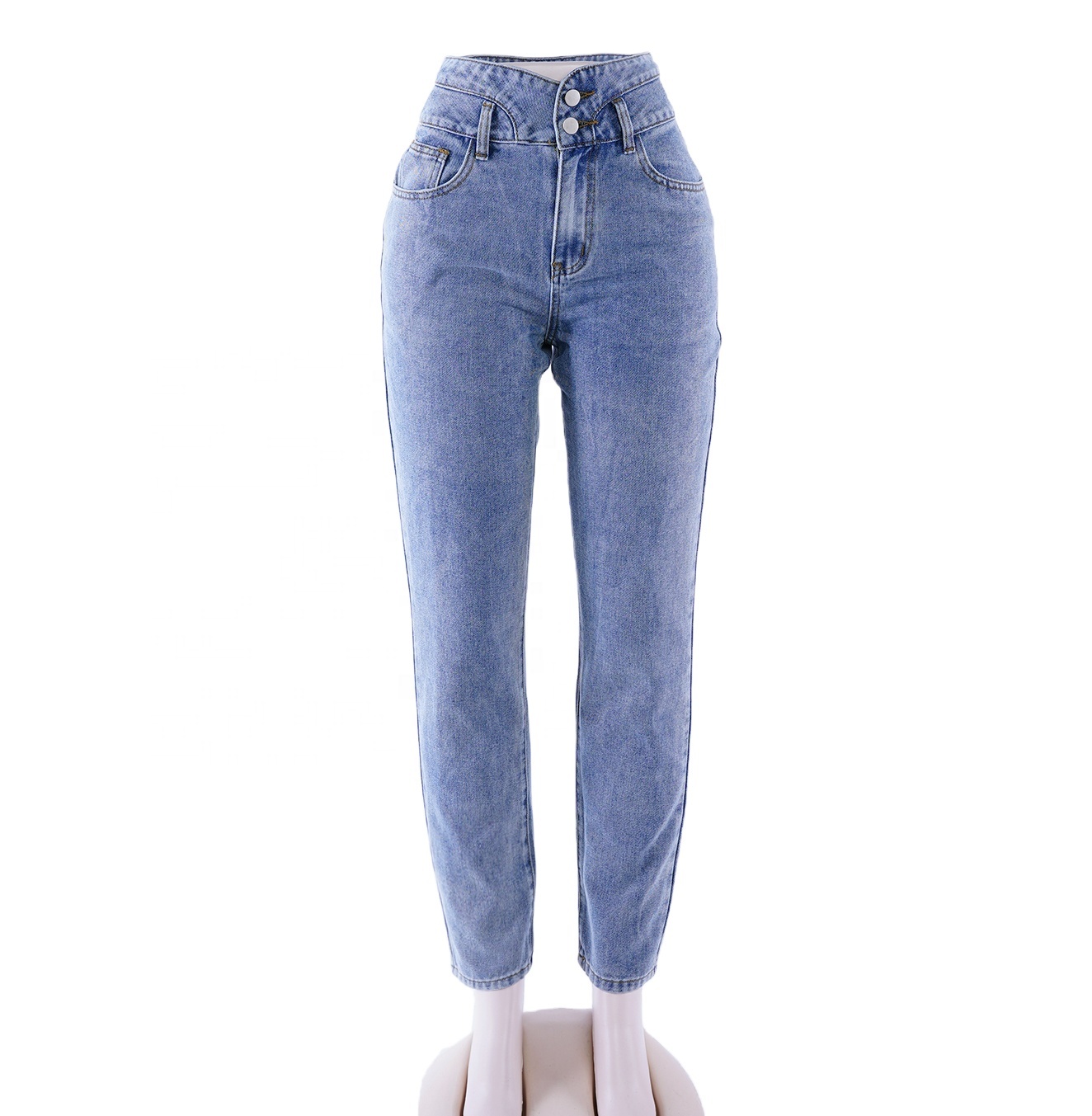 SKYKINGDOM brand design denim jeans light blue straight tube stretch jeans for woman