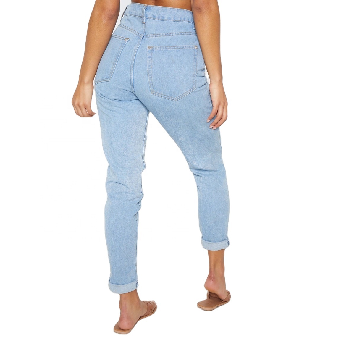 high quality jeans light blue ankle length distressed baggy jeans harem jeans women