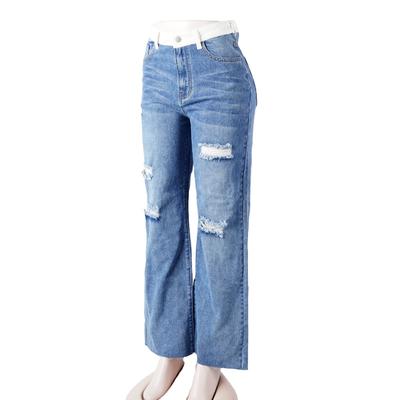 SKYKINGDOM european style women jeans denim blue distressed wide leg boot cut jeans women