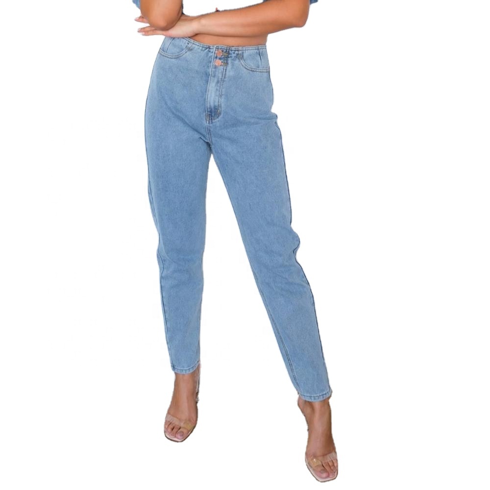 Sale fashion women summer blue trousers elastic waist stretch skinny slim lady jeans