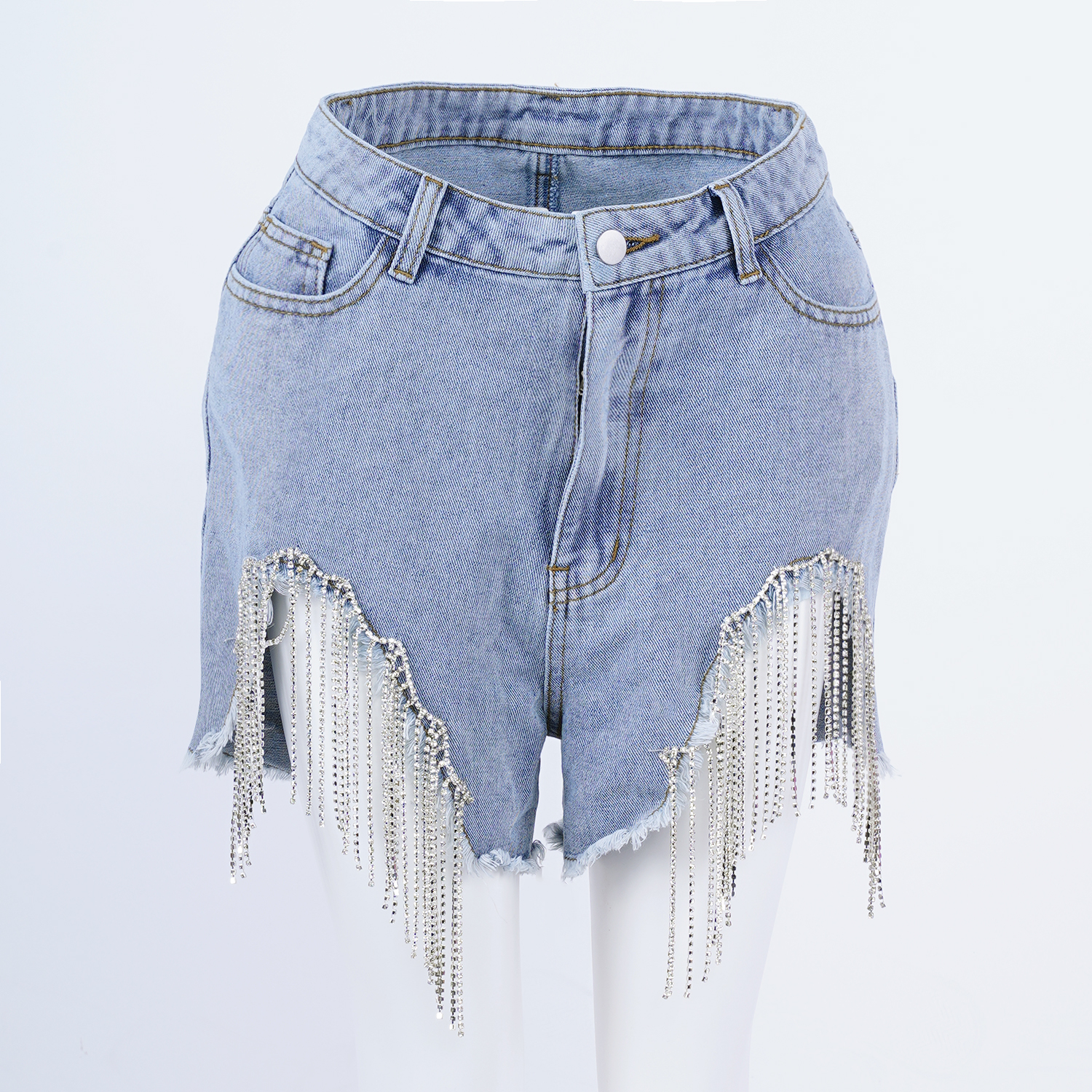 SKYKINGDOM new design short jeans ripped distressed beading blue denim shorts women