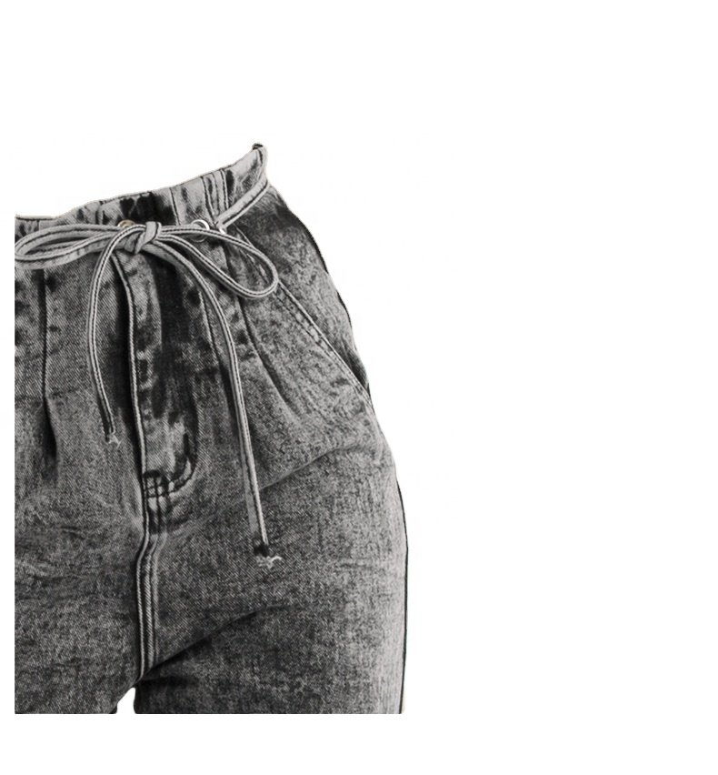 2020 fashion style high waist gray drawstringjeans pencilwomen jeans