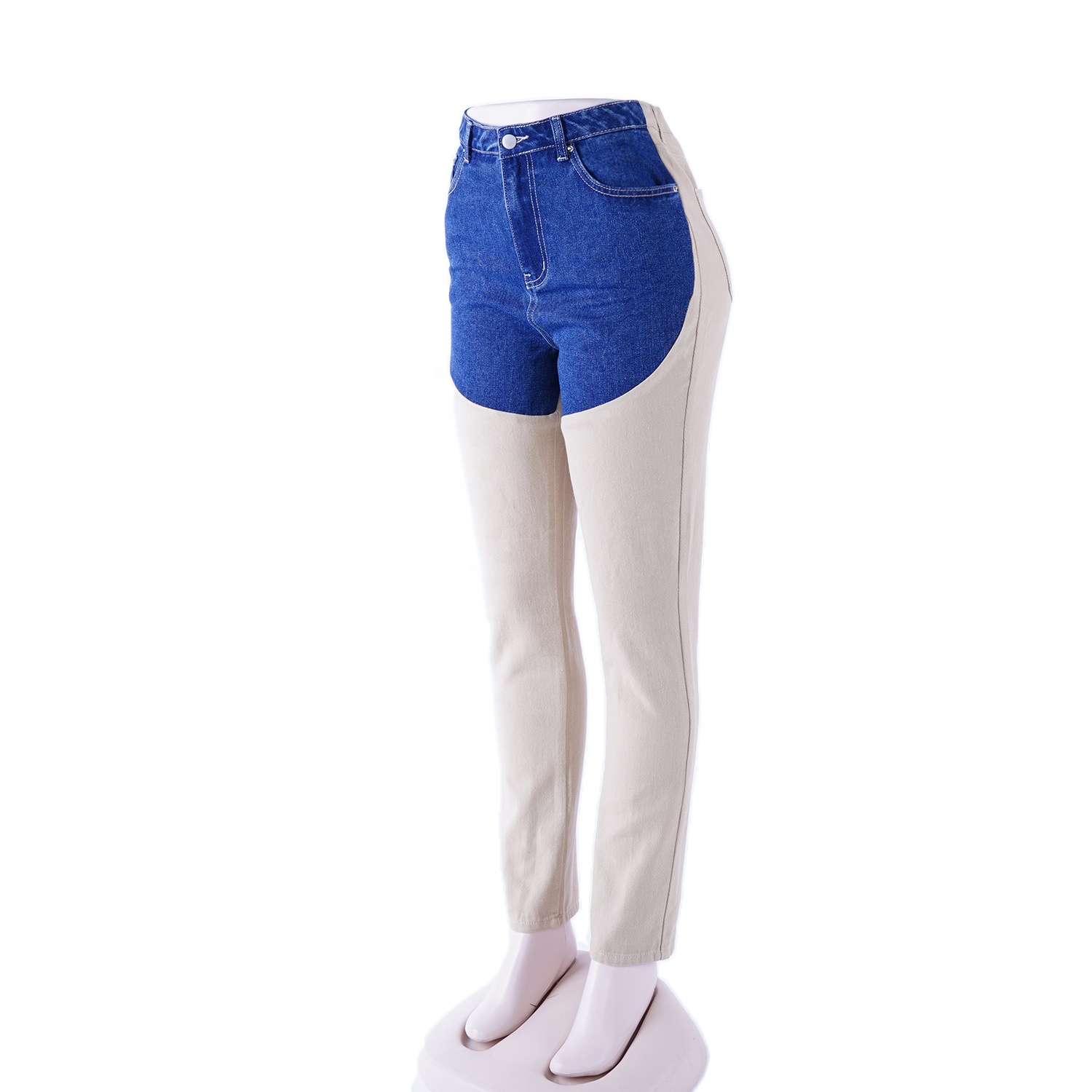 SKYKINGDOM OEM service women jeans denim cotton customize designed two tones skinny high waist jeans for women