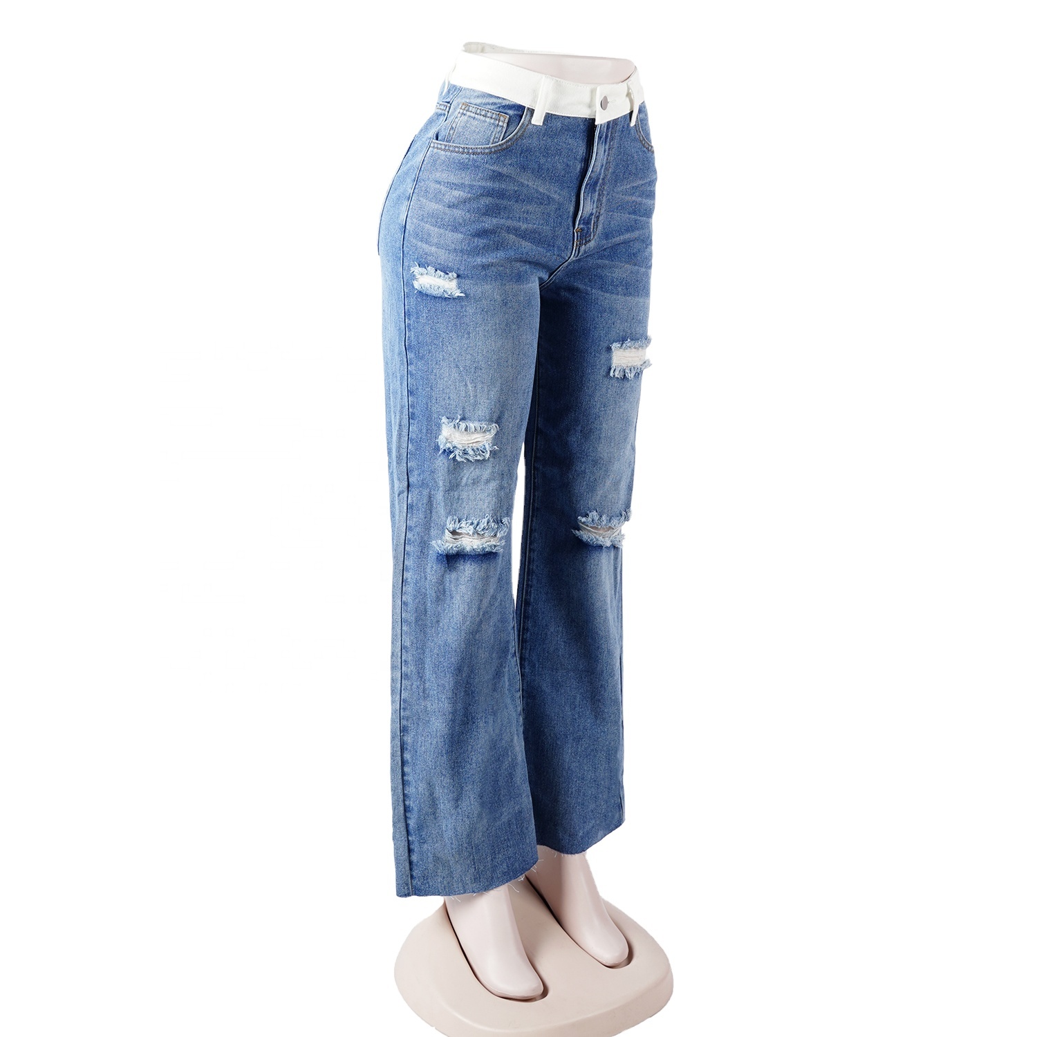 SKYKINGDOM new fashion jeans casual loose denim jeans knee ripped bootcut style women jeans