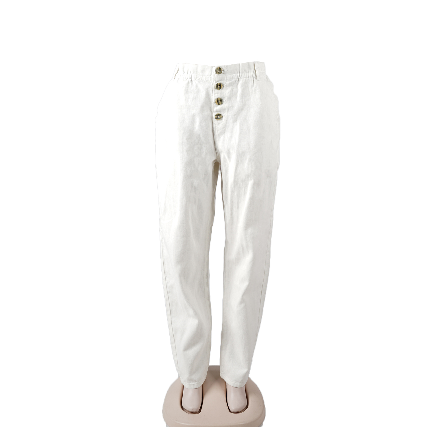 SKYKINGDOM new design jeans creamy white office lady style elastic waist buttons denim jeans