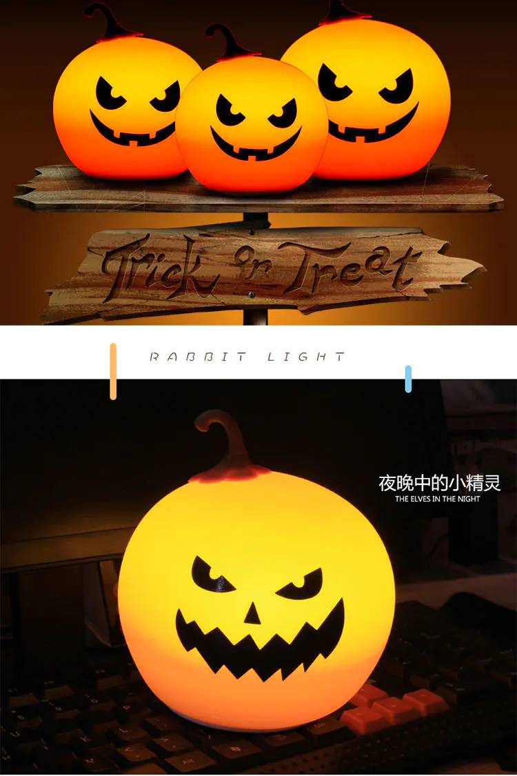 7 colors Pumpkin Touch Sensor Tap Control battery Helloween night light For Children Baby Kids Lamp Multicolor Silicone