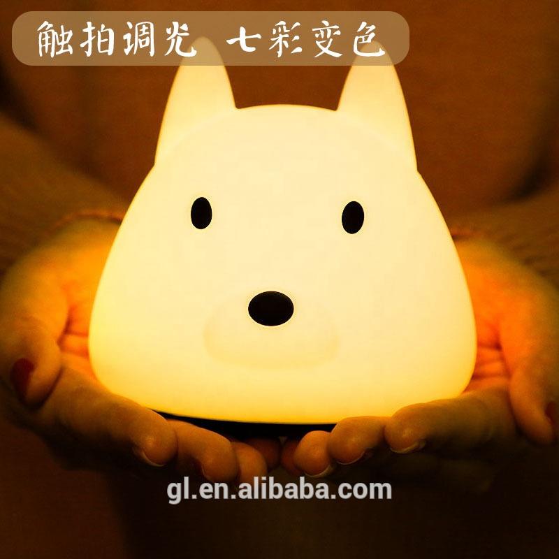 LED Creative dog shape Touch Sensor Tap Control battery night light New style For Children Baby Kids Lamp Multicolor Silicone