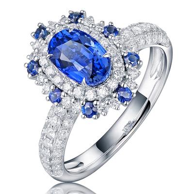 1.18Ct Sapphire Diamond 18K White Gold Ring Jewelry With Schmuck