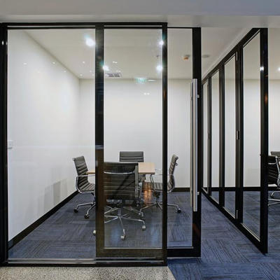 Sliding door operable office partition wall