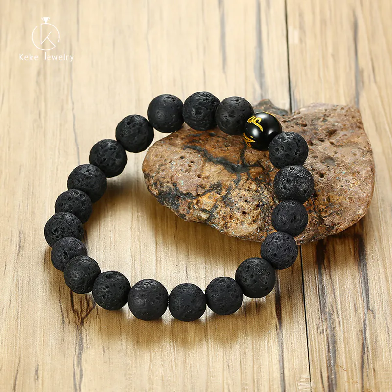 Chinese style agate six-character mantra bracelet black volcanic stone bracelet spot wholesale BR581