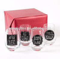 Chalkboard stemless glass ,stemless wine glass with chalkboard side