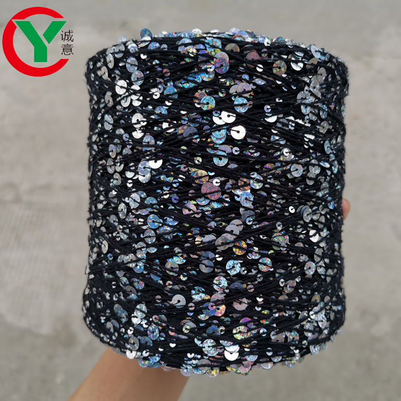 Chengyi Textile пряжа 100% хлопок пряжа 3 мм + 6 мм фантазийная пряжа с пайетками для ручного вязания