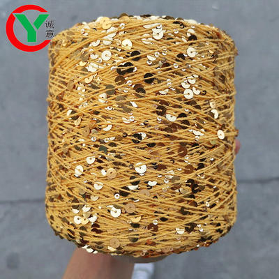 hot sell many color Paillette hand knitting yarn / fancy 3MM+6MM sequin through on 100% cotton thread yarn