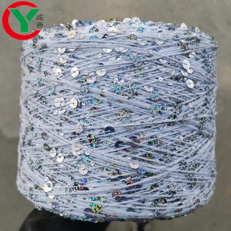 Made in China Instagram Hot Sell 6mm+3mm Paillette With Cotton Thread / Cotton Sequins Yarn For Hand Knitting