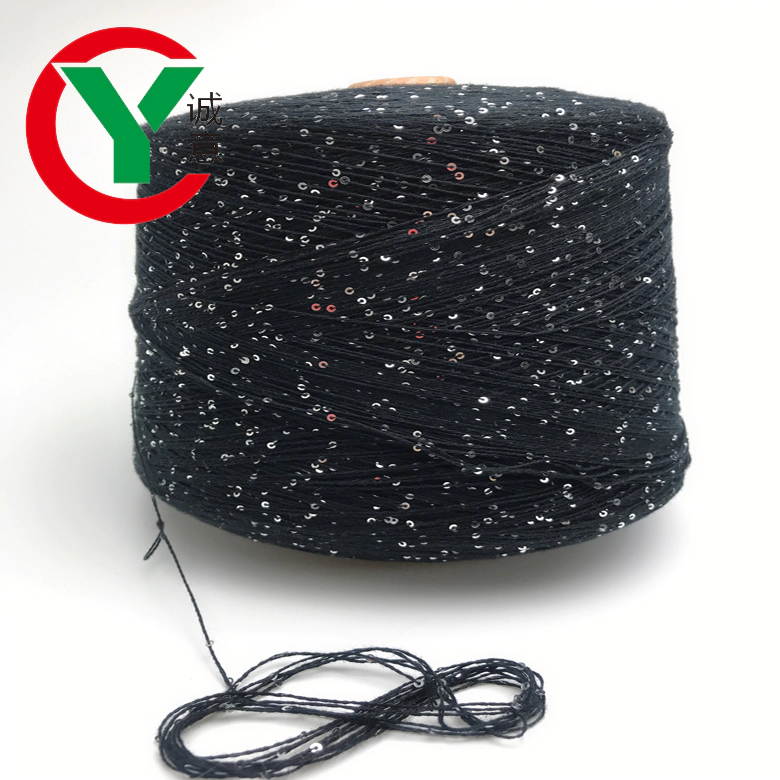 Hot popular 100% cotton fancy sequins yarn / offer shining 3 mm sequin cotton yarn sample in free