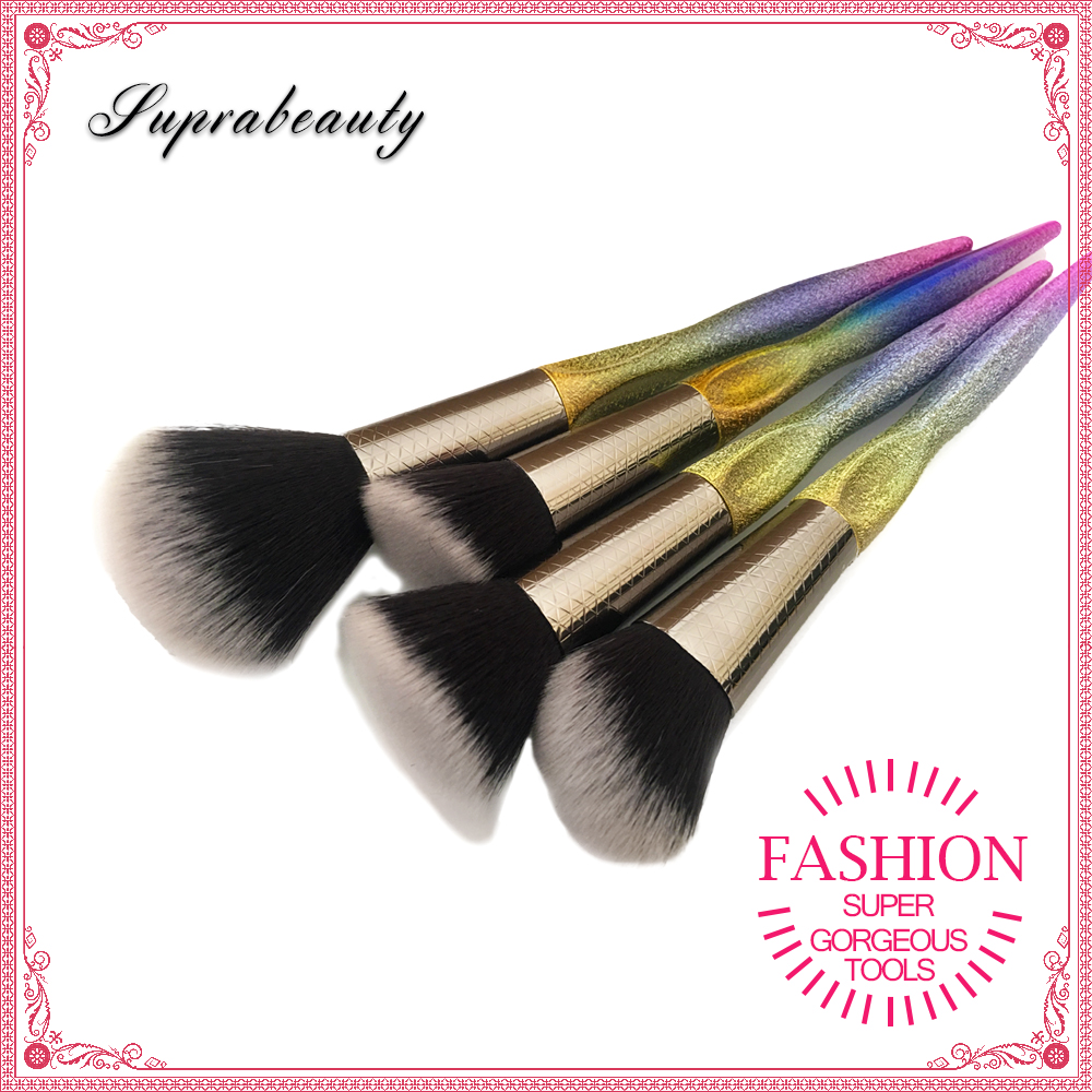 Nouveau style licorne 4pcs pinceau cosmétique manche en plastique marque privée ensemble de pinceaux de maquillage arc-en-ciel