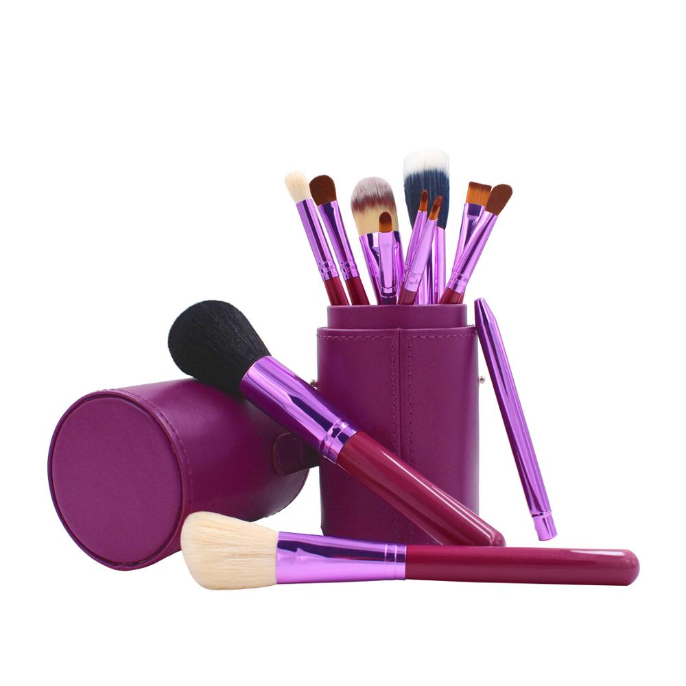 Multi-use 12pcs private label synthetic fibre cosmetic makeup brush set with PU bag case