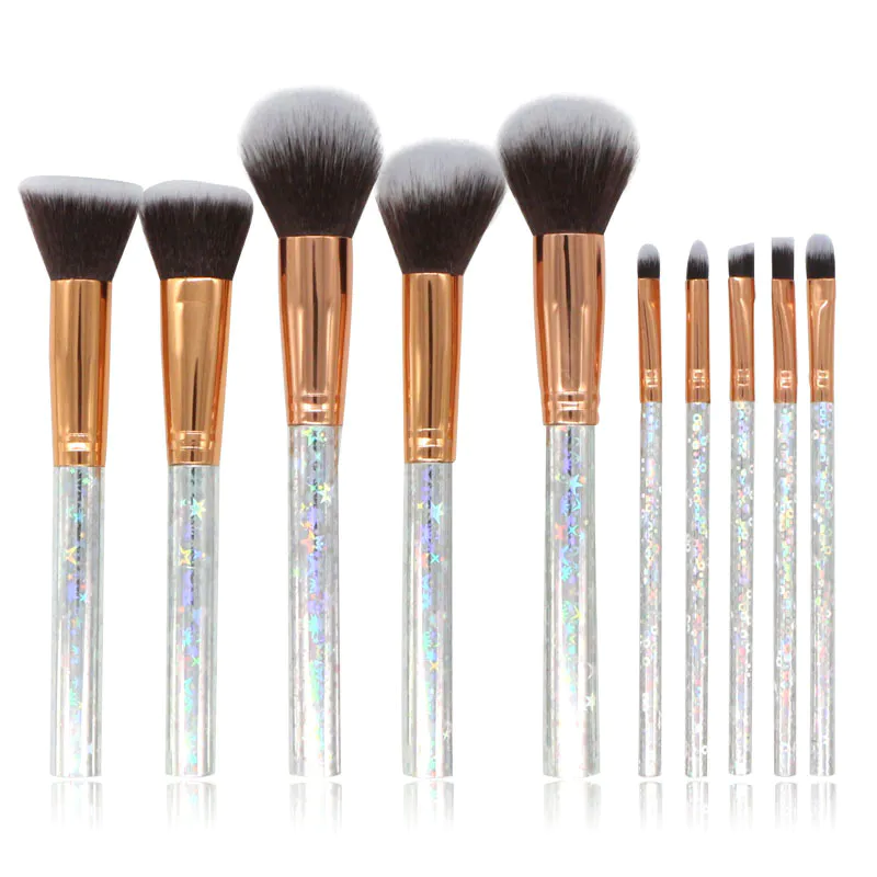 10pcs Glitter Set with Cosmetic Bag Shiny Star Crystal marble Makeup Brush