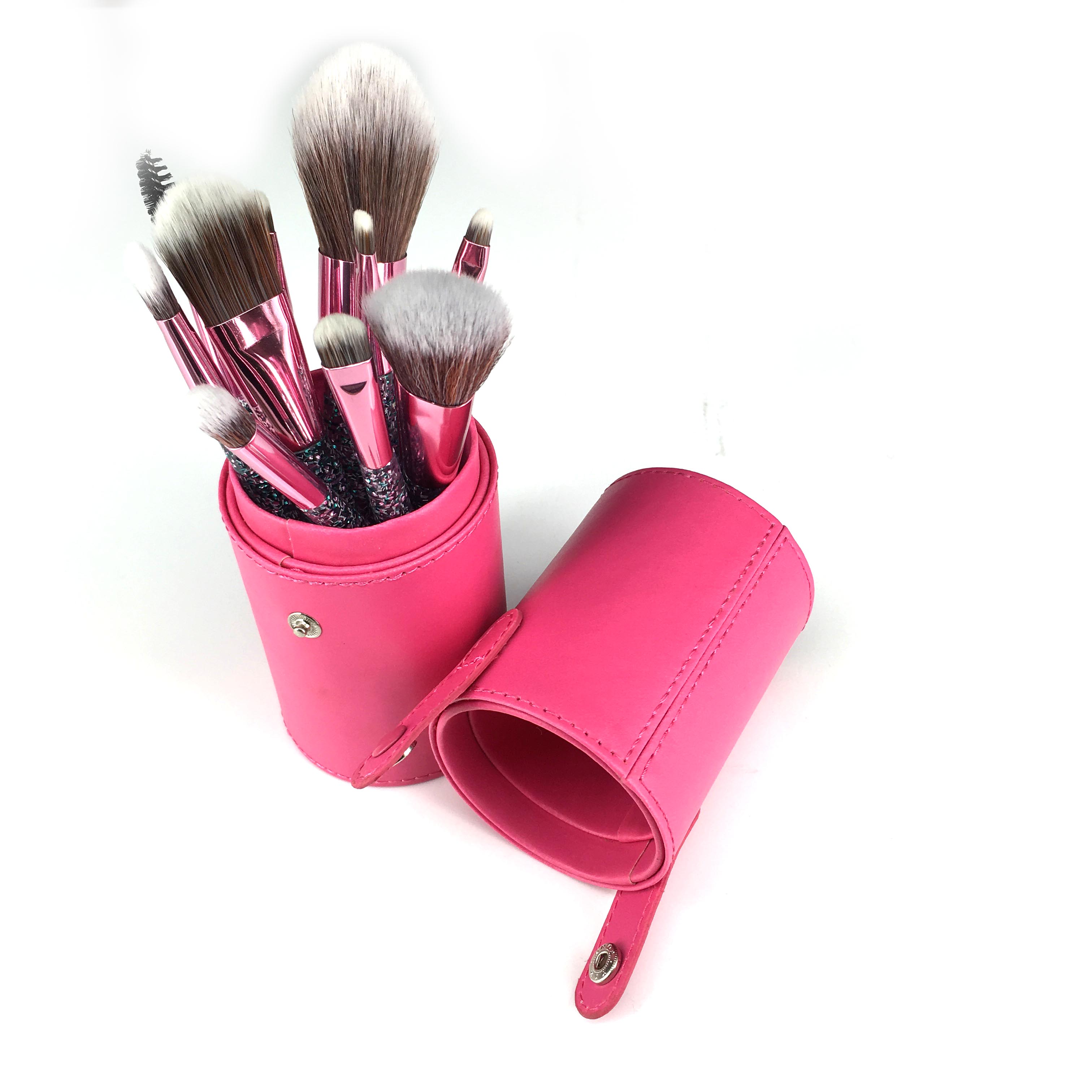 التعبئة الوردي شعار مخصص بريق الكريستال مقبض 10 قطعة مجموعة فرشاة ماكياج بالجملة