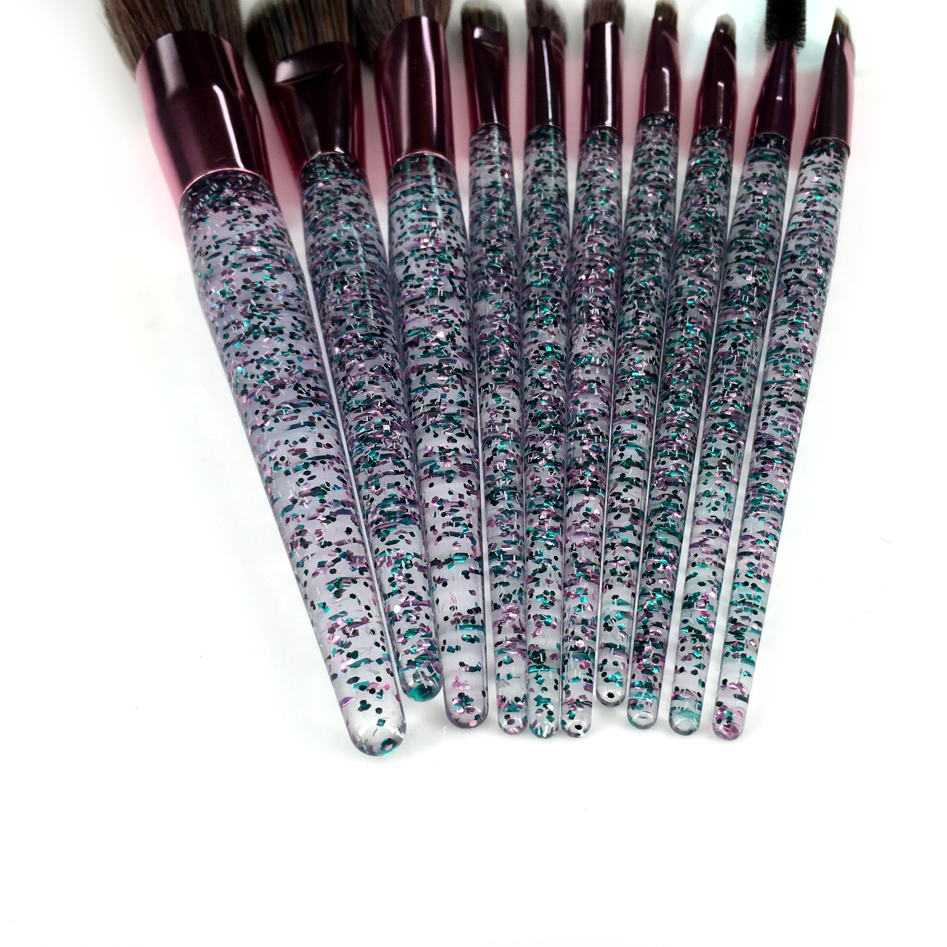 Розовая упаковка Custom Logo Glitter Crystal Ручка 10 шт. Оптовая Набор кистей для макияжа