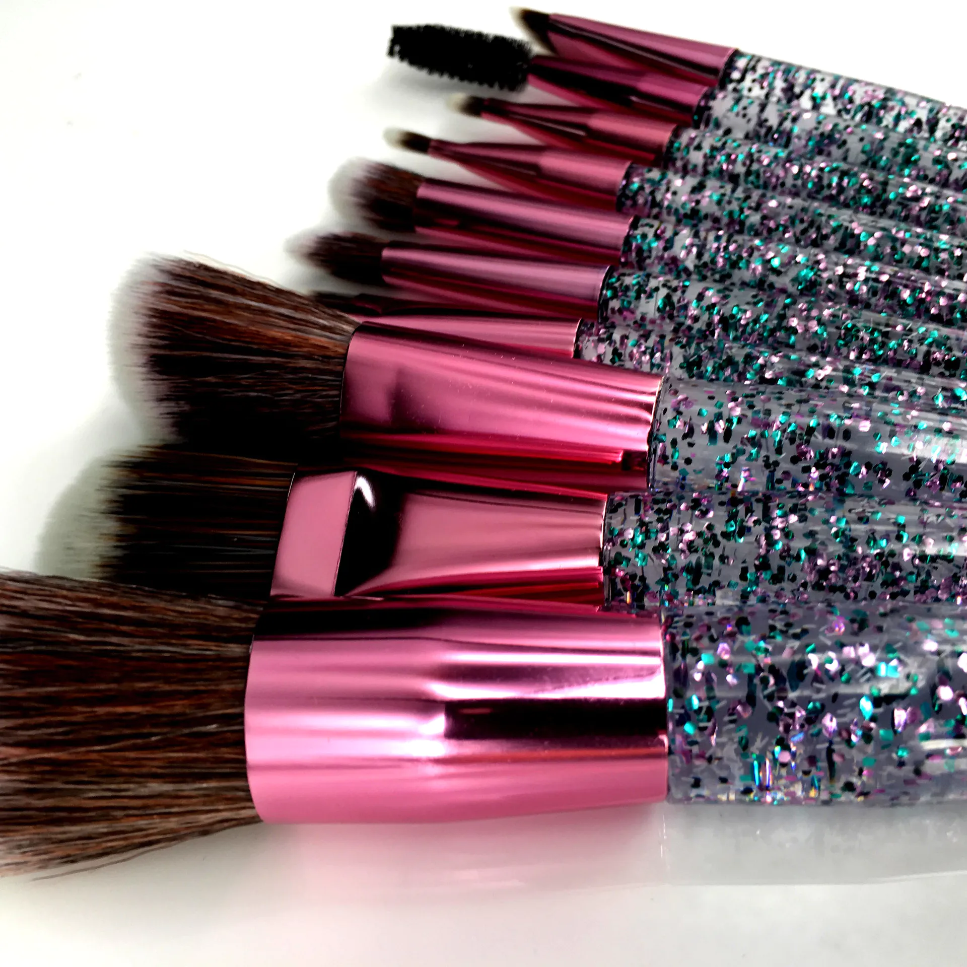 Pink packing Custom Logo Glitter crystal handle 10 pcs Wholesale Makeup Brush Set