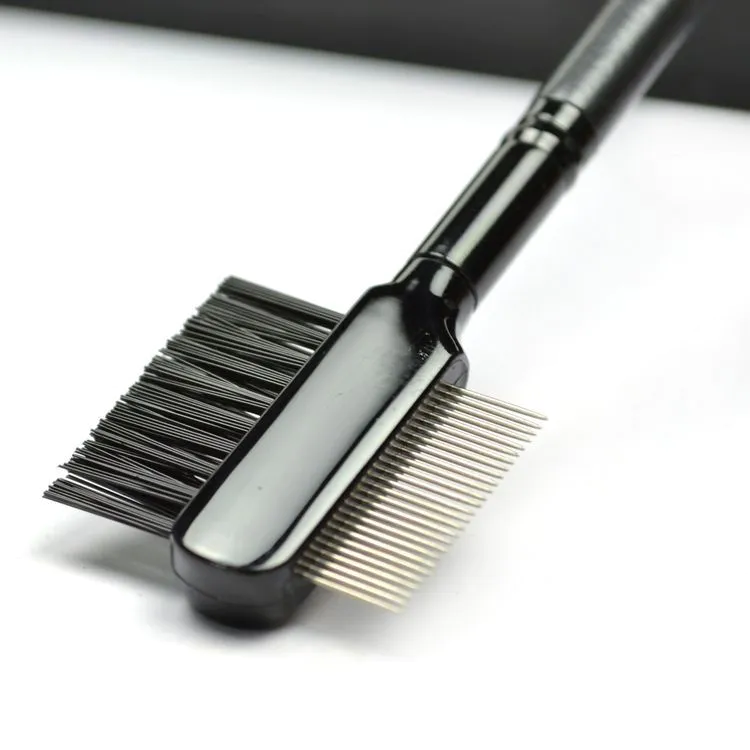 Brosse à cils double face noire portable de haute qualité peigne à cils à double usage