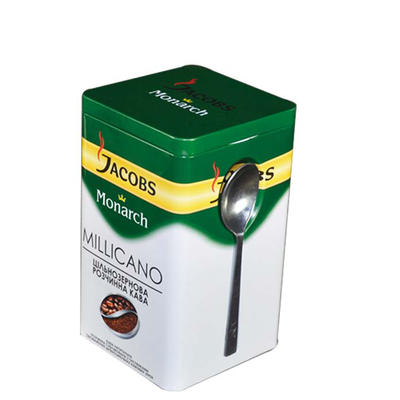 high quality airtight rectangular coffee tin with metal spoon