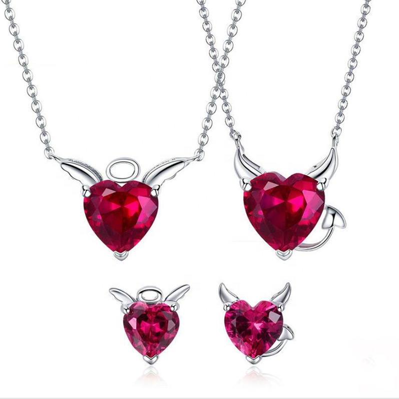 Women White Gold Plated 925 Sterling Silver Pendant Necklace Jewelry Set