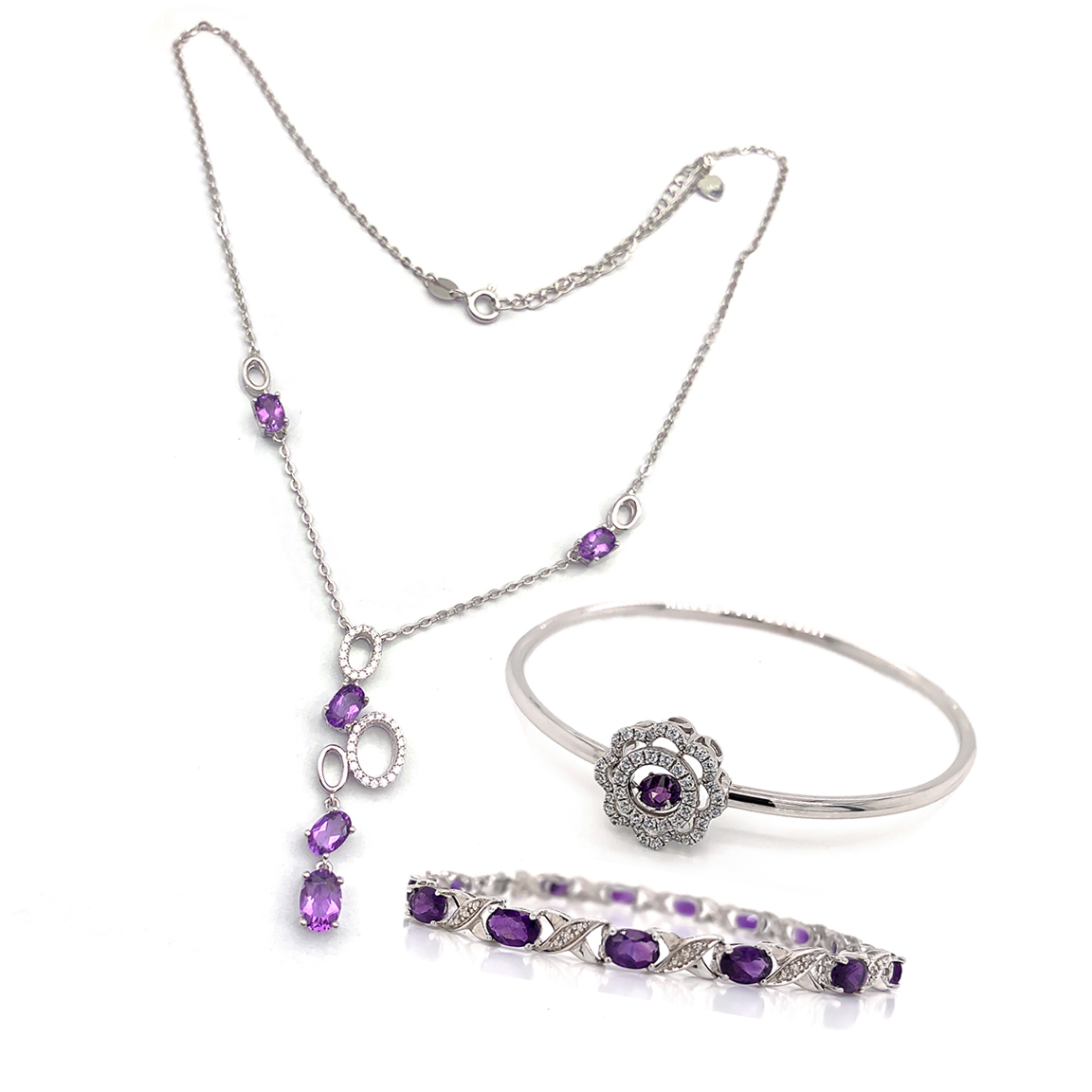 Geometric String Necklace, Amethyst Letter Bracelet Jewelry Set