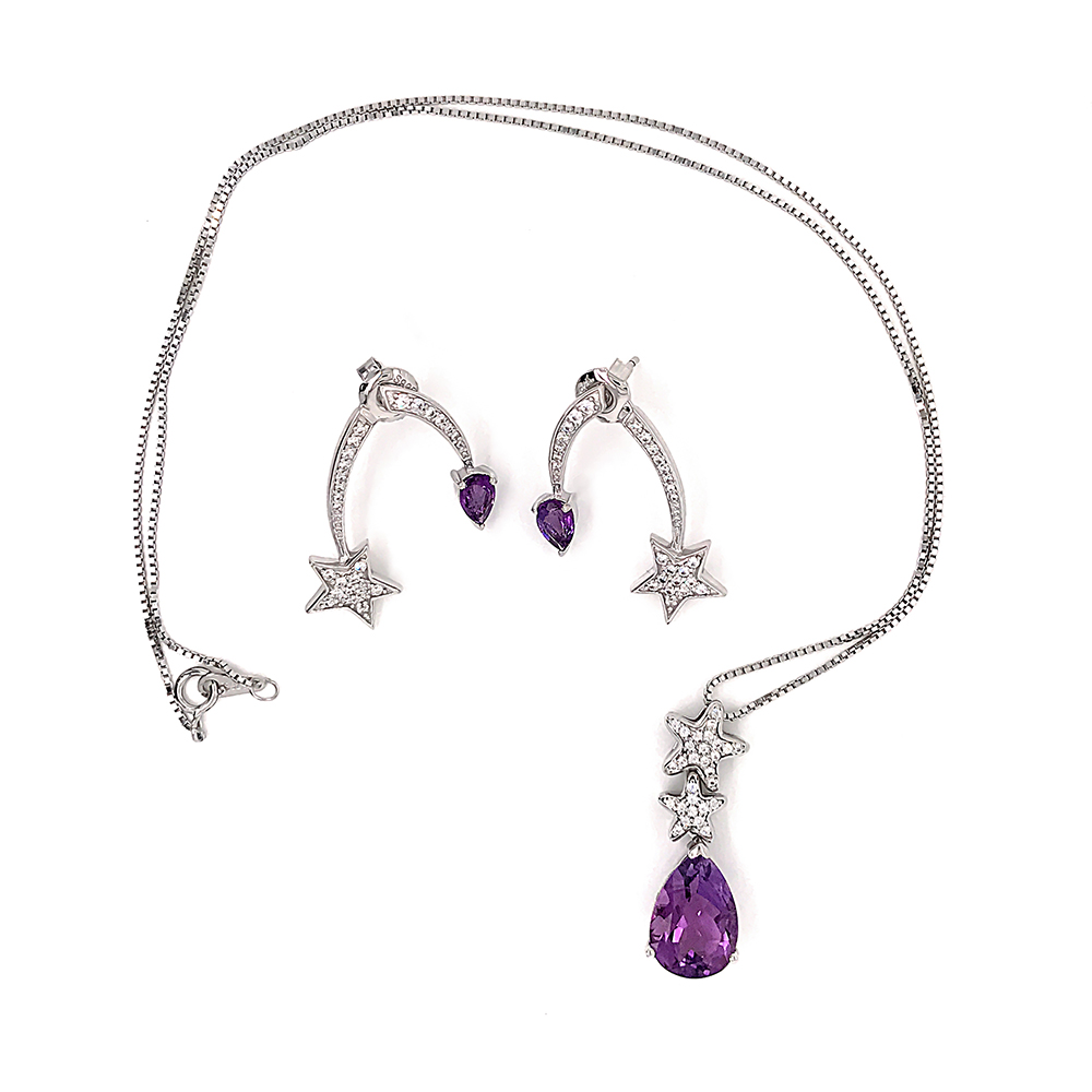 Purple Amethyst Star Design China Wholesale 925 Silver Jewelry Set