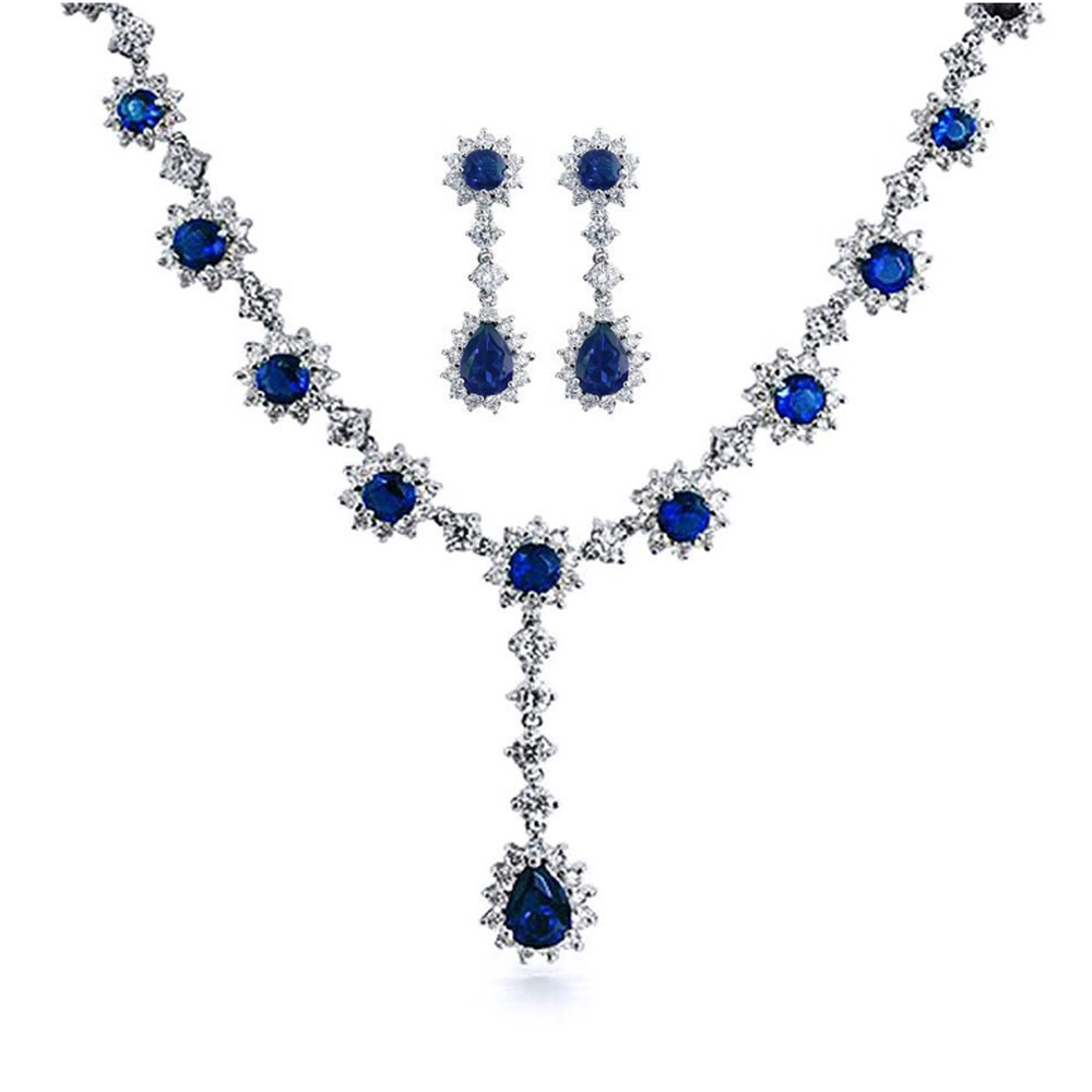 Flower jewellery cz fashion silver earring necklace set