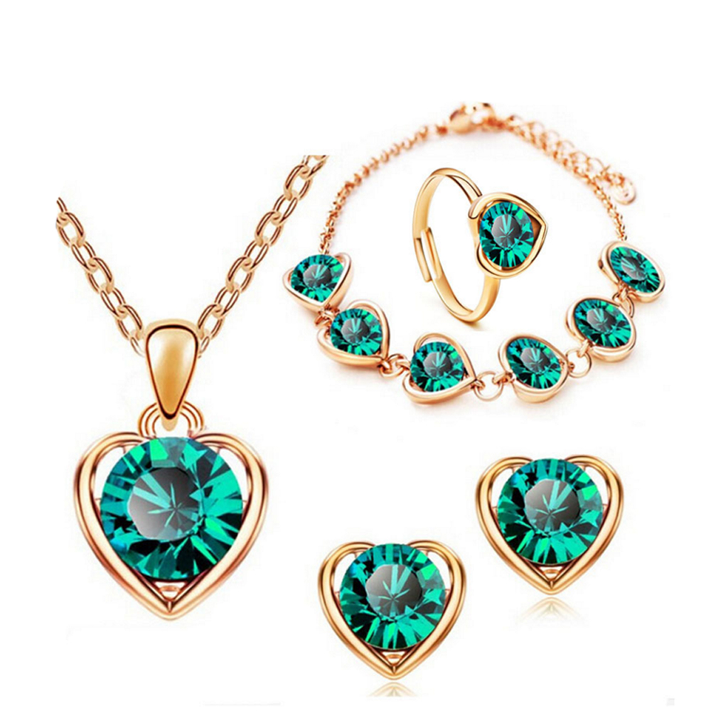 Heart engraved latest ring necklace bracelet set earring jewelry