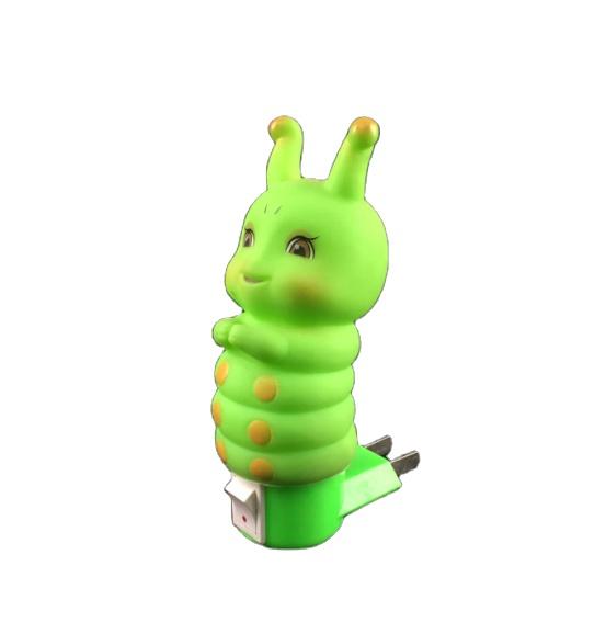 W039 Soft cute Caterpillar silicone shape LED SMD mini switch plug in night light with AC 110V 220V