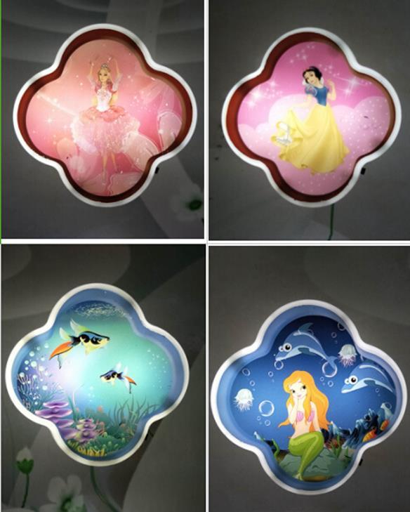 W087 Clover shape 4 SMD mini switch plastic material plug in night light cartoon classic film images