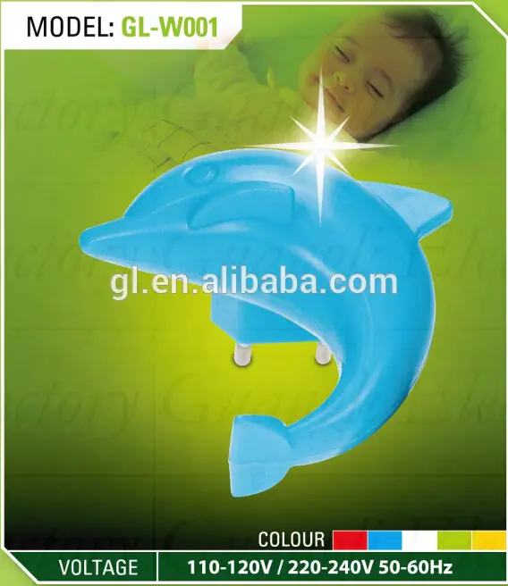 Dolphin shape baby LED mini switch plug in night light with 0.6W and 110V or 220V
