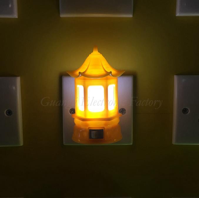 W066 OEM pavilion shape 3SMD mini creative switch plug in LED night light for baby kids bedroom 0.6W 110V 220V