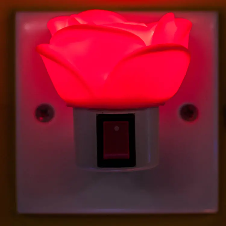 Rose shape LED mini switch plug in night light for kids bedroom with 0.6W and 110V or 220V