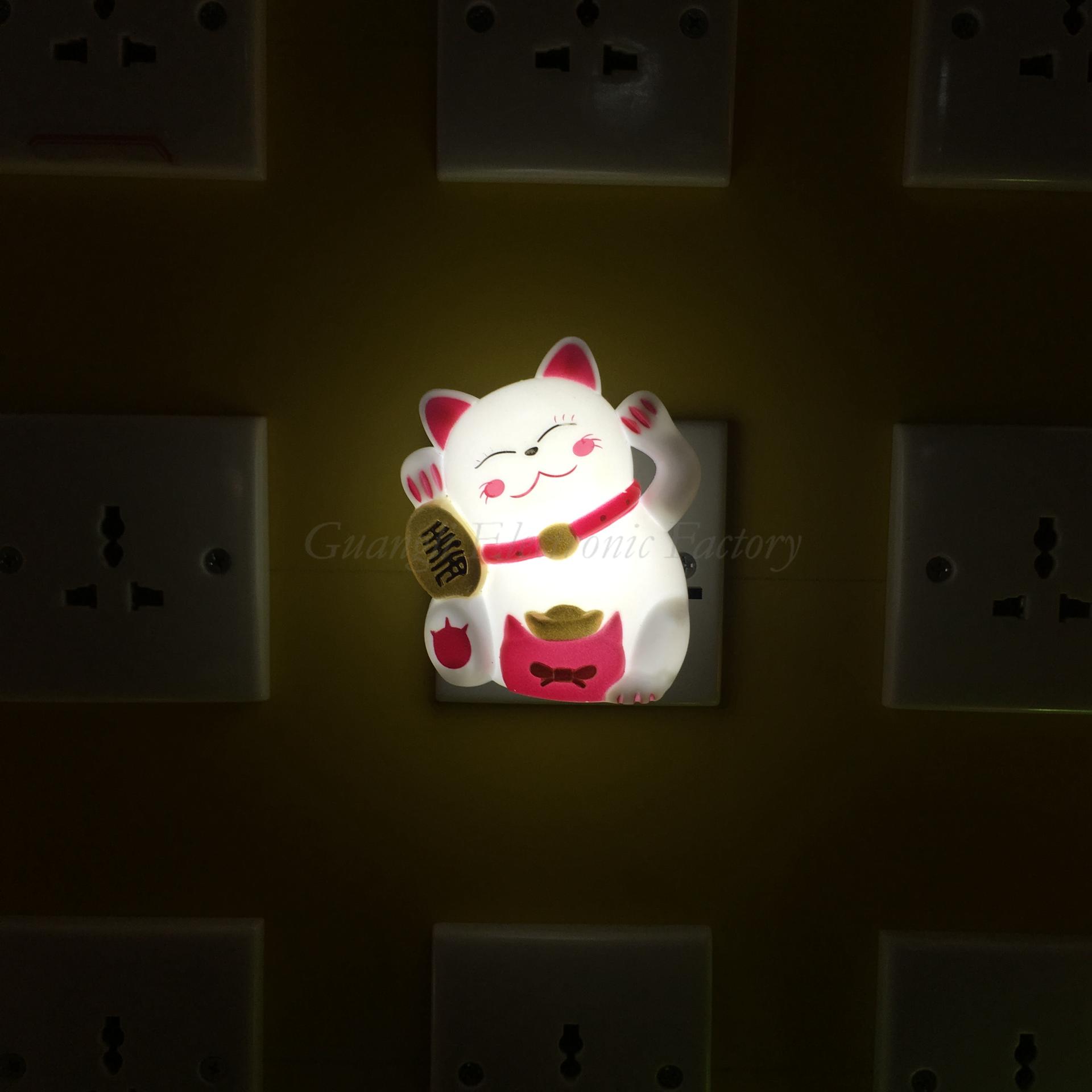 W093 Fortune lucky Cat with Flower LED SMD mini switch plug in night light room usage with 0.6W