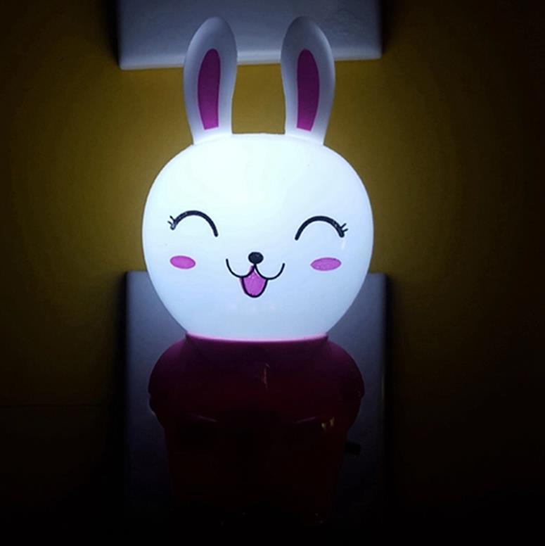 hot sale OEM W123 Happy smile rabbit lamp switch plug in led night light For Baby Bedroom wall decoration