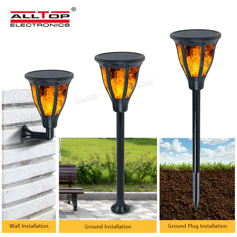 ALLTOP High quality new classic ip65 2w outdoor garden lighting all in one solar led flame light