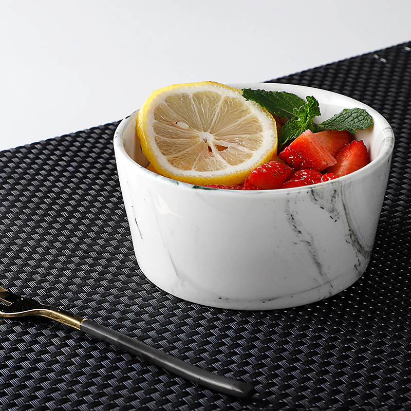 Hot Sale Marble Salad Bowl, White Porcelain Bowls, High Quality Customize Restaurant Slanted Salad Bowls