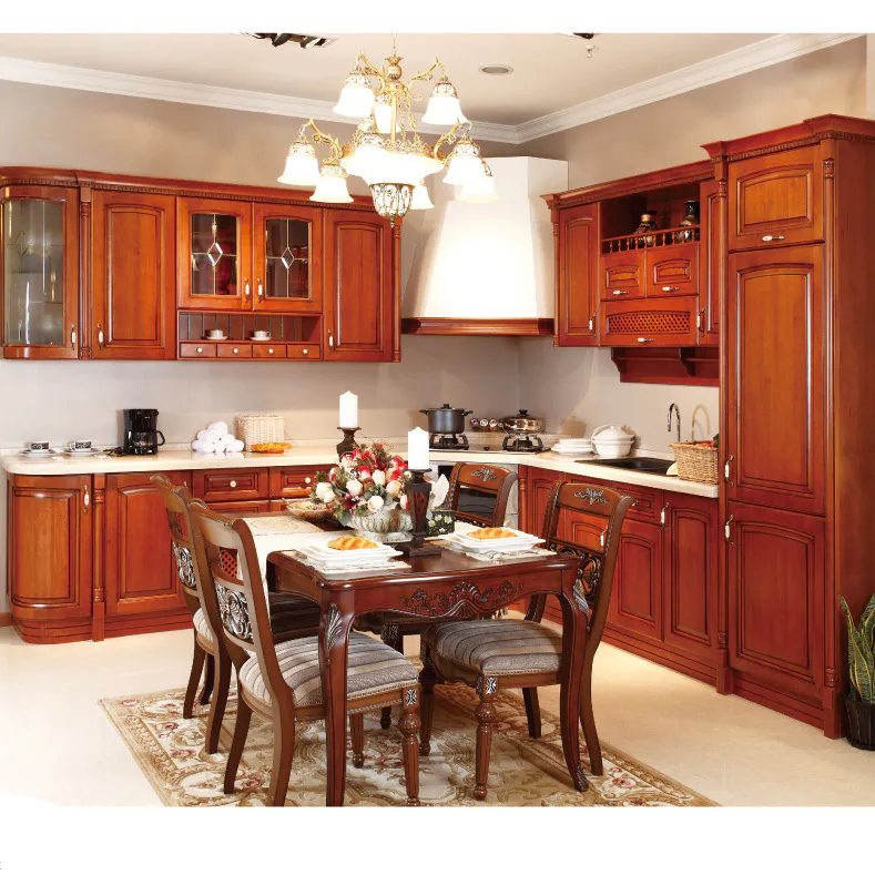 Solid Wood Cabinets Custom European American Overall Red Oak Classical Solid Wood Kitchen Cabinet