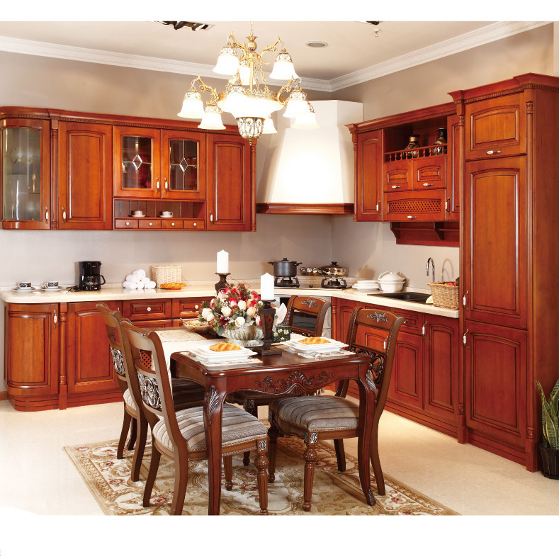 Solid Wood Cabinets Custom European American Overall Red Oak Classical Solid Wood Kitchen Cabinet