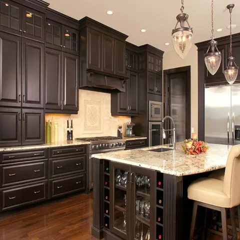 China High Quality Black Diy Pine Wood Home Kitchen Cabinet