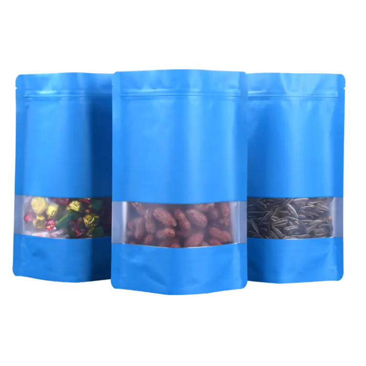 Clear Window Zip Lock Pouches Coffee Bean Packaging Storage Bag Food Matte Black Stand Up Resealable Pouch with Zipper