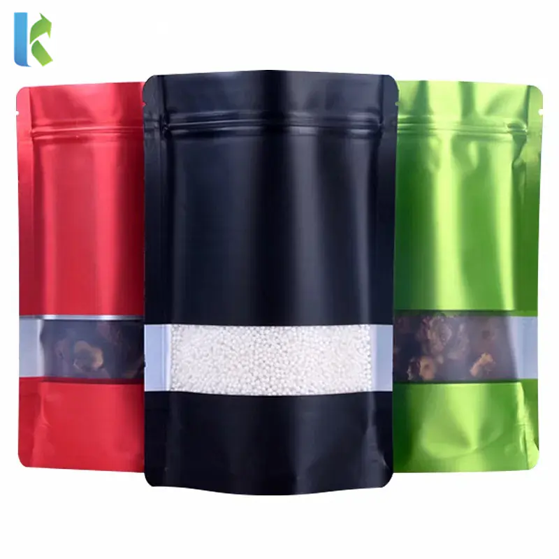 Clear Window Zip Lock Pouches Coffee Bean Packaging Storage Bag Food Matte Black Stand Up Resealable Pouch with Zipper