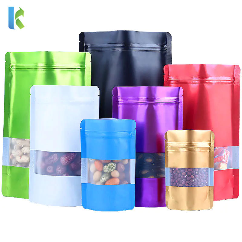 Colorful Aluminum Foil Doypack Reusable Clear Window Packaging Bag Plastic Mylar Pouches with Zipper